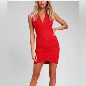Cupshe red mini deep v pleated dress XS
